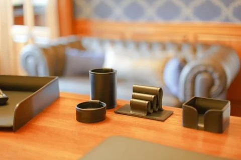 A cup holder, card holder, elements from the skin of a business leader. Stock Photos