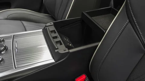 Cup holder close up in car interior  2019 Infiniti Q70L 3.7 LUXE Video stock 160022614