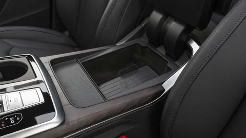 Cup holder close up in car interior  2019 Audi Q8 Prestige 3.0 TFSI Stock Footage 160044259
