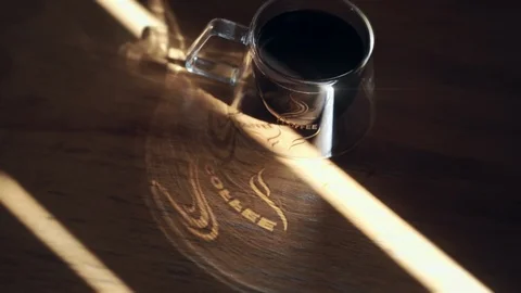 A cup of hot aromatic coffee on the table. Video stock 110839298