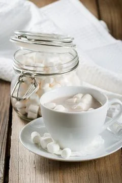 Cup of Hot Chocolate with marshmallows Stock Photos