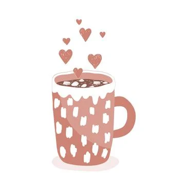 A cup of hot cocoa with marshmallows on a white background. Concept of love and Stock Illustration