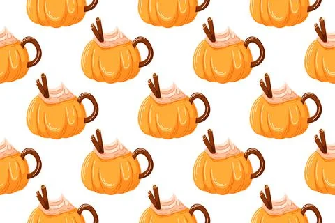 Cup of hot cocoa or coffee with whipped cream and cinnamon in cartoon style Stock Illustration