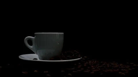 A cup of hot coffee on a black background Stock Footage 91087248