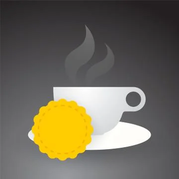 Cup of hot coffee on an empty yellow label Stock Illustration
