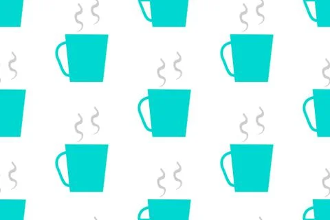 Cup of hot coffee. Seamless vector texture pattern in flat design isolated on Stock Illustration