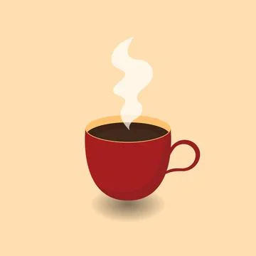 Cup of hot coffee with smoke. Flat style. Decorative design for cafeteria, po Stock Illustration