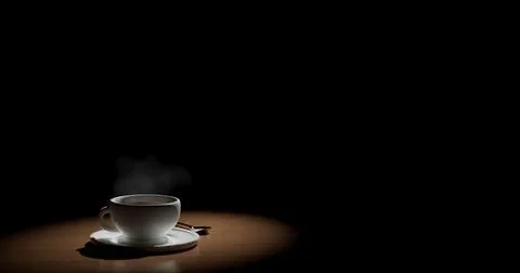 Cup with hot coffee on the table on a black background Stock Illustration
