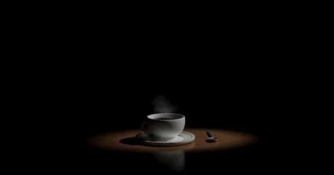 Cup with hot coffee on the table on a black background Stock Illustration