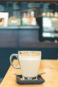 A Cup of hot coffee on table in cafe Foto stock
