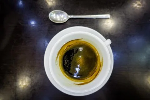 Cup of hot coffee on table Foto stock