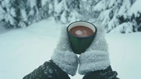 Cup of hot coffee in winter. Stock Footage 100661163