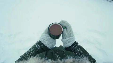 Cup of hot coffee in winter. Stock Footage 100661203