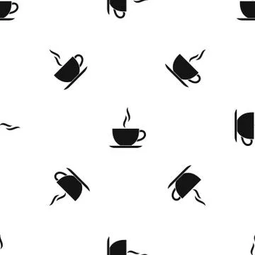 Cup of hot drink pattern seamless black Stock Illustration