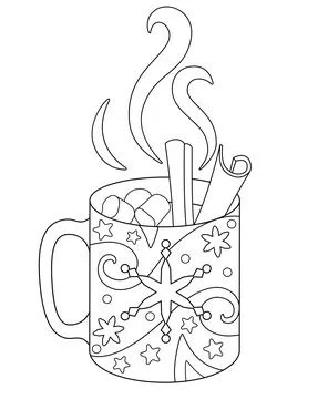 Cup With Hot Drink - vector for coloring. Outline. Mug with hot chocolate Stock Illustration