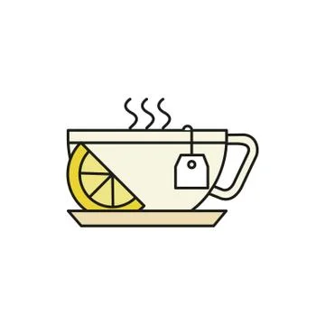 Cup of Hot Lemon Tea Thin Line Icon Illustration Stock Illustration