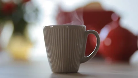 Cup Of Hot Tea. Brown Cup Of Hot Beverage With Steam. Closeup. HD Video Footage Video stock 100381155