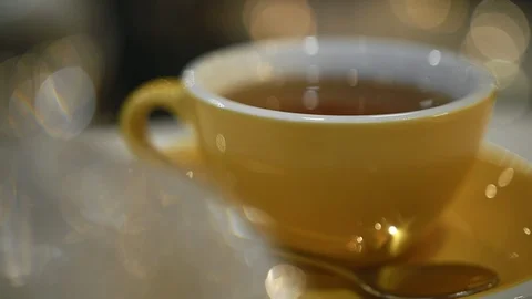 Cup of hot tea in cafe. Stock Footage 105995804