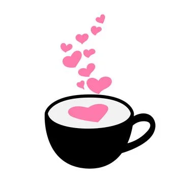 A cup of hot tea or coffee with hearts. Stock Illustration