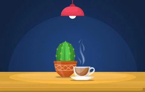 A Cup of Hot Tea on Table Under Light Lamp Illustration Stock Illustration