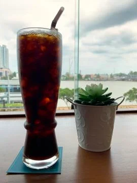 Cup of ice coffee on the table. Foto stock