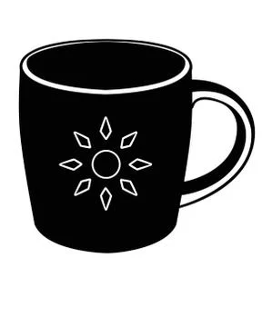 A cup with the image of the sun - vector black silhouette for logo, menu. Stock Illustration
