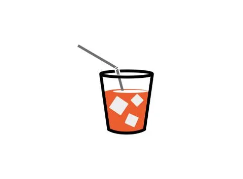 Cup of juice with square ice cubes and straw logo design Stock Illustration