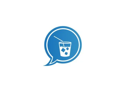 Cup of juice with square ice cubes and straw logo design illustration, icy co Stock Illustration