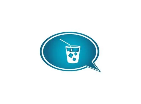 Cup of juice with square ice cubes and straw logo design illustration, icy co Stock Illustration
