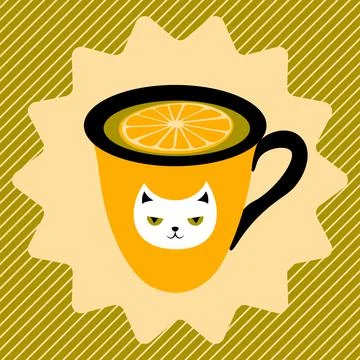 Cup of lemon tea with cat face Stock Illustration
