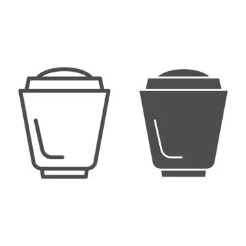 Cup line and solid icon. Tea or coffee dice-box for hot liquid. Plastic products Stock Illustration