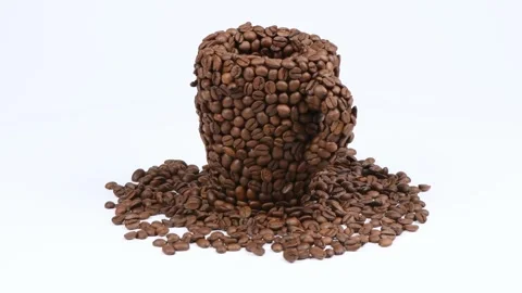 A cup made of coffee beans on white. Side view. Loop motion. Stock Footage 245080418