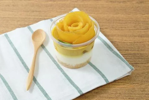 Cup of Mango Cheesecake Stock Photos