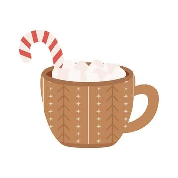 Cup with marshmallows and candy cane Stock Illustration