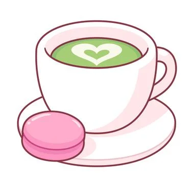 Cup of matcha latte with macaron cookie Illustrazione stock