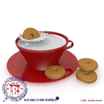 Cup of milk and cookies 3D Model