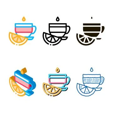 Cup mix of tea with lemon slice icon vector outline 库存插图