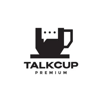Cup mug with bubble talk logo design vector graphic symbol icon illustratio.. Stock Illustration
