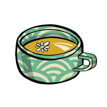 Cup, mugs of tea with chamomile isolated on white background. vector Illustrazione stock