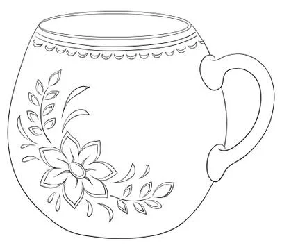 Cup with a pattern, contour Stock Illustration
