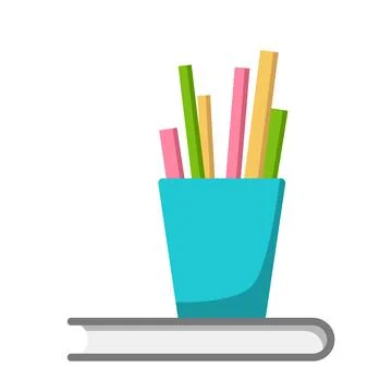 Cup with pencils on the book Stock Illustration