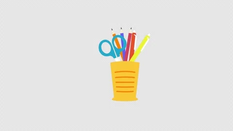 A cup with pens and scissors icon concept loop animation video with alpha c.. Stock Footage 270126757