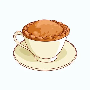 A cup of pie in a saucer on a white background. Simple illutration of tableware Stock Illustration