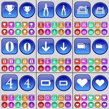 Cup, Pliers, Printer, Zero, Arrow down, Flashlight, Four, Battery, Heart. A larg 스톡 일러스트