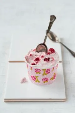 Cup of raspberry icecream Stock Photos