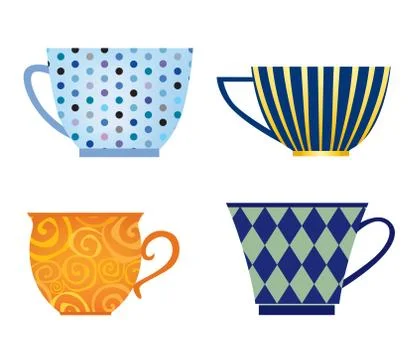 Cup set. Coffee break icon. Stylish tea mug collection isolated on white. Stock Illustration