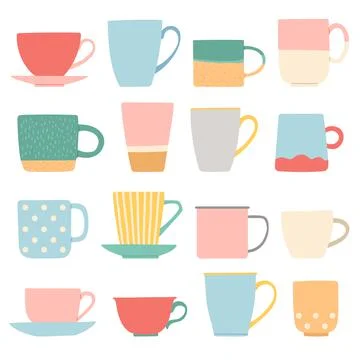 Cup set flat design and vector illustration Stock Illustration
