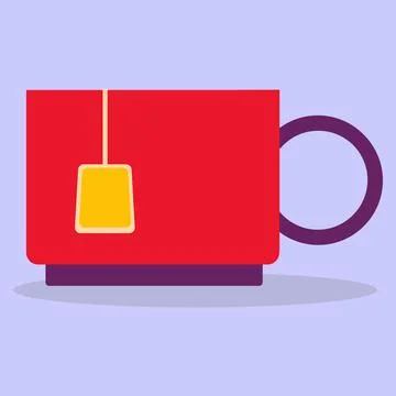 Cup. A small red mug with a tea bag. Stock Illustration