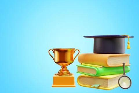 Cup stack of books academic cap Illustrazione stock