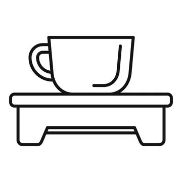 Cup standing on small wooden table, simple line drawing Stock Illustration
